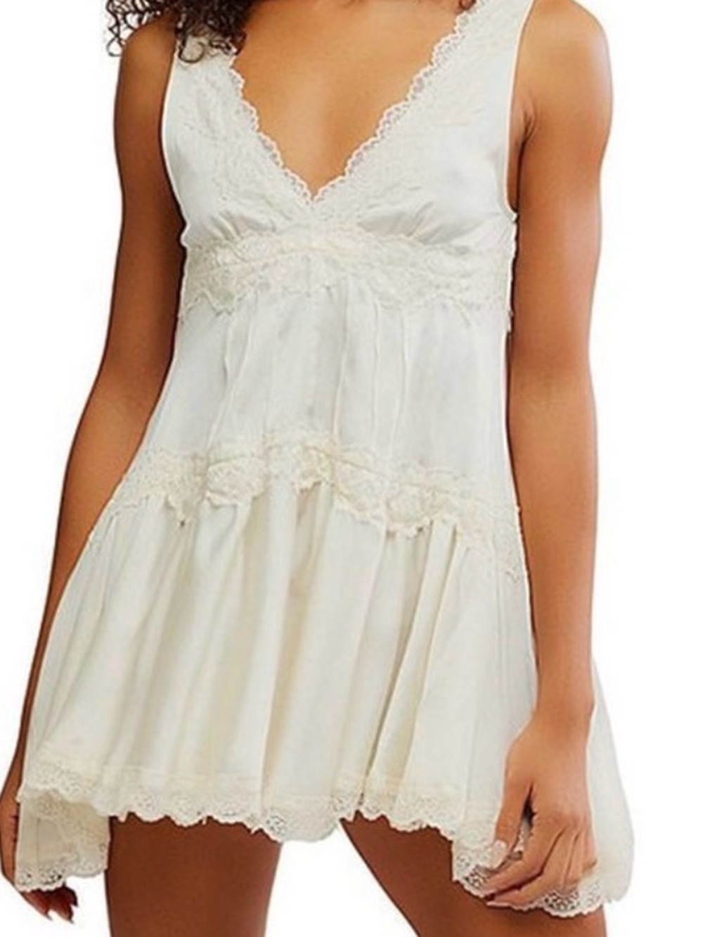 Free People Cream Lace-Trim Slip Dress